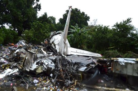 The scene of a cargo airplane that crashed after take-off near Juba Airport in South Sudan November 4, 2015. REUTERS/Stringer