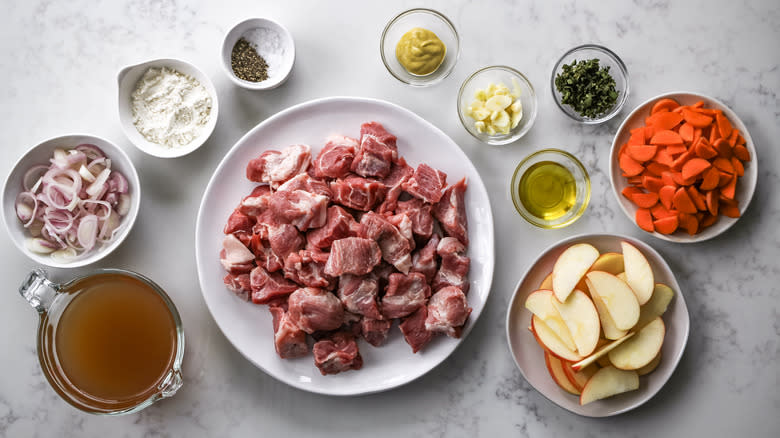 ingredients for braised pork and apple casserole