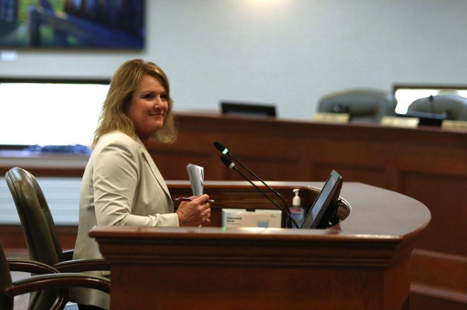 South Dakota Association of Healthcare Organizations Chief Operating Officer Tammy Hatting presents to legislators on Sept. 25, 2023, in Pierre.