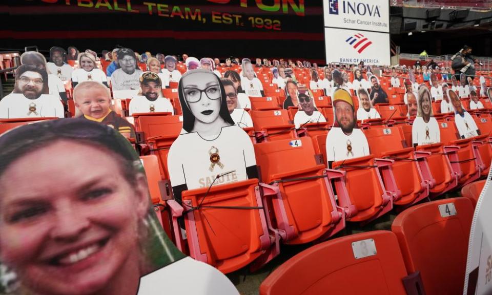 Fan cutouts in the stadium before the start of an NFL game between the Cincinnati Bengals and Washington Football Team.