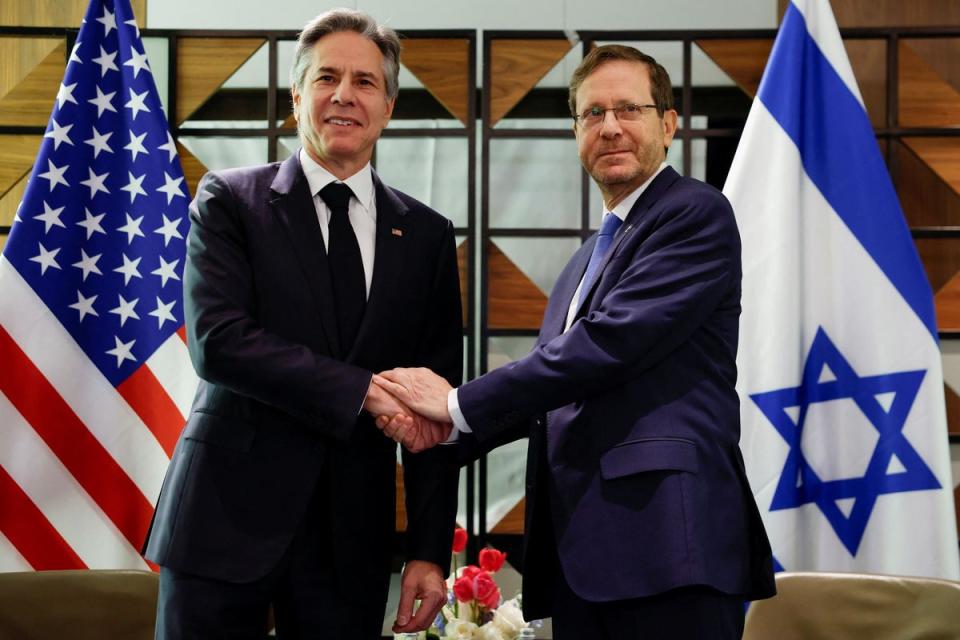 US Secretary of State Antony Blinken (left) meets Israel's President Isaac Herzog (right) in Tel Aviv on January 9, during his week-long trip aimed at calming tensions across the Middle East (REUTERS)