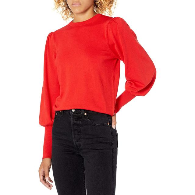 The Drop Women's Vivienne Padded-Shoulder Balloon-Sleeve Crewneck Sweater