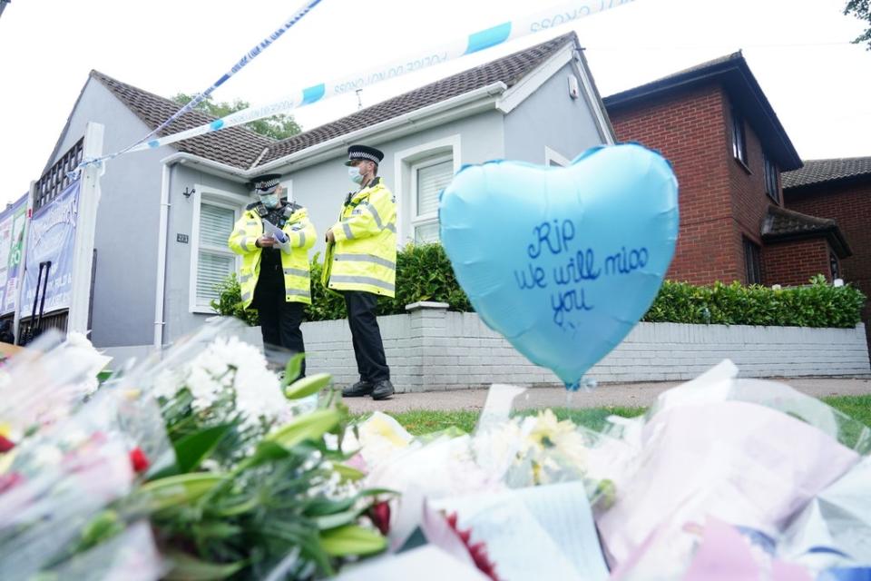 Flowers left at the scene near Belfairs Methodist Church in Leigh-on-Sea where the MP was killed (Dominic Lipinski/PA) (PA Wire)