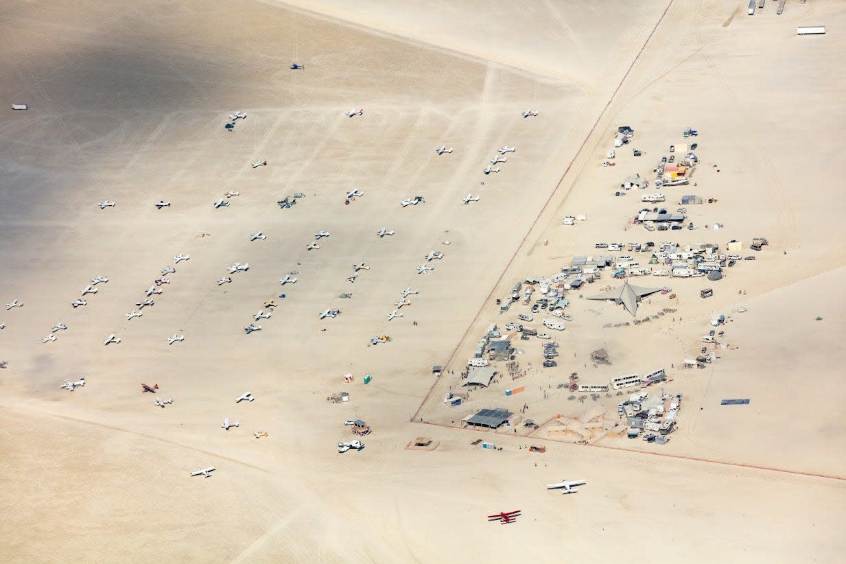 Aerial photo of the airfield at 88NV for Burning Man.