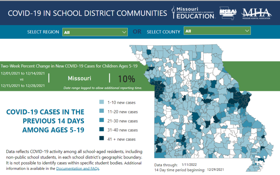 Screen grab from the Missouri Department of Health and Senior Services