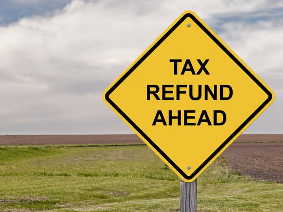 Sign reading "tax refund ahead."