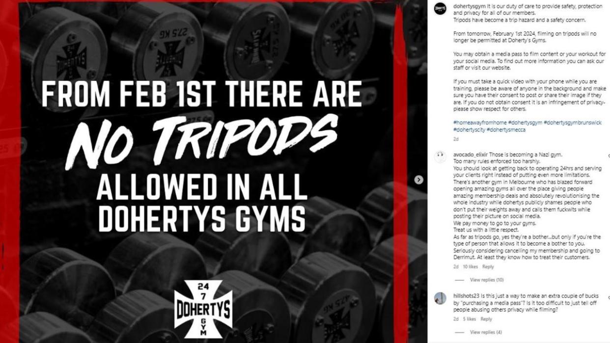 From February 1st 2024, filming on tripods will no longer be permitted at Doherty’s Gyms.
