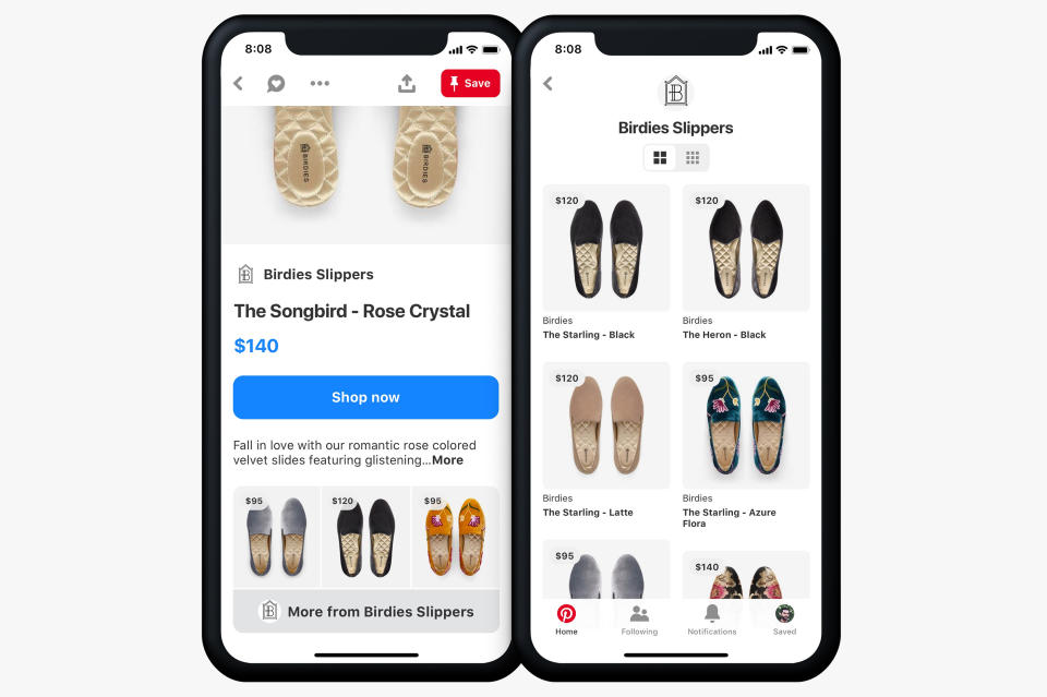 Pinterest app displayed on on two smartphones