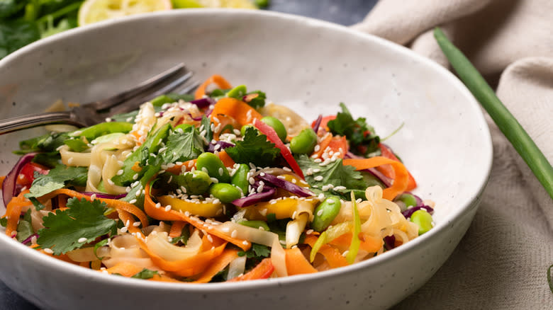 Colorful toasted sesame noodle salad