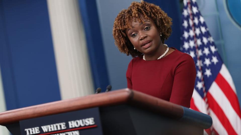 White House press secretary Karine Jean-Pierre conducts the daily briefing at the White House on June 5. She said the weight of the role “is not for everyone.” (Photo by Kevin Dietsch/Getty Images)