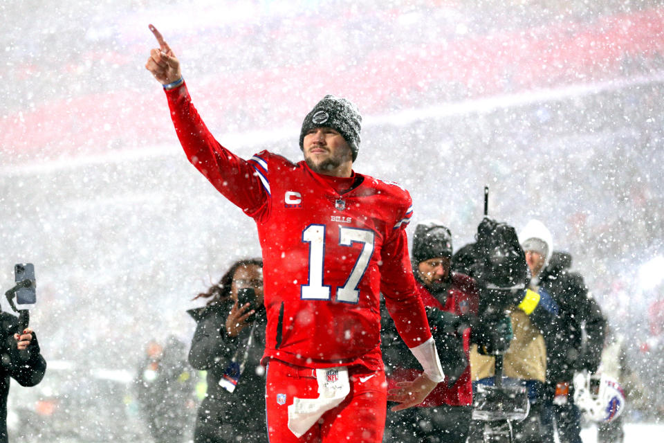 Josh Allen and the Buffalo Bills will have to deal with bad weather when the play the Bears this weekend. (Photo by Bryan M. Bennett/Getty Images)