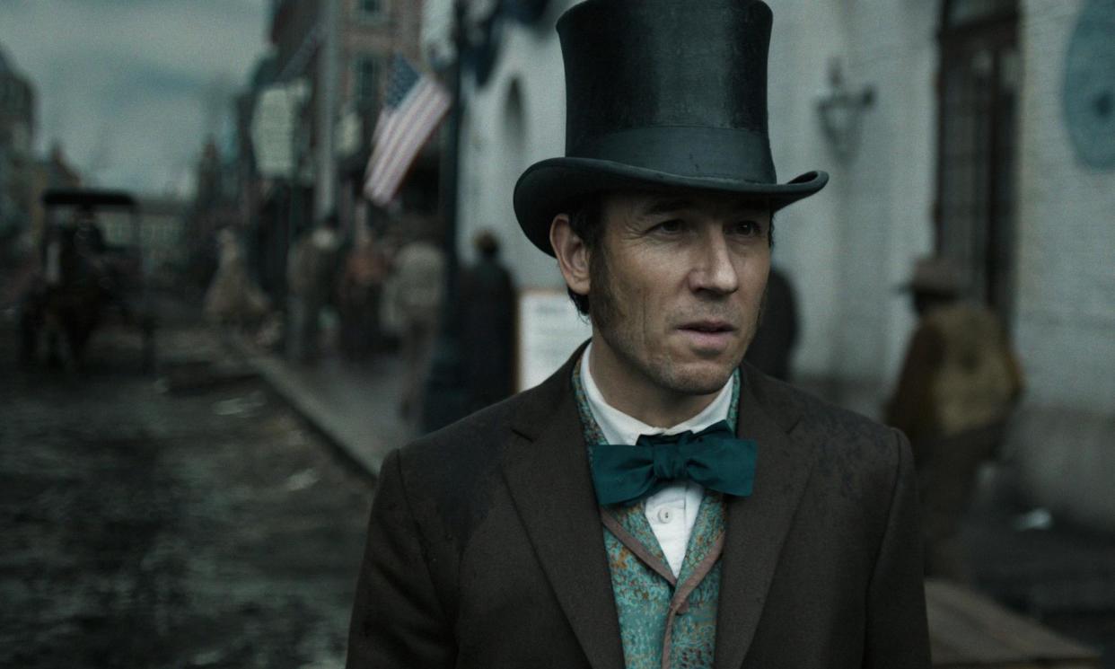 <span>‘Wheezing nobly’: Tobias Menzies as Edwin Stanton, on the trail of assassin John Wilkes Booth in Manhunt. </span><span>Photograph: Apple TV</span>