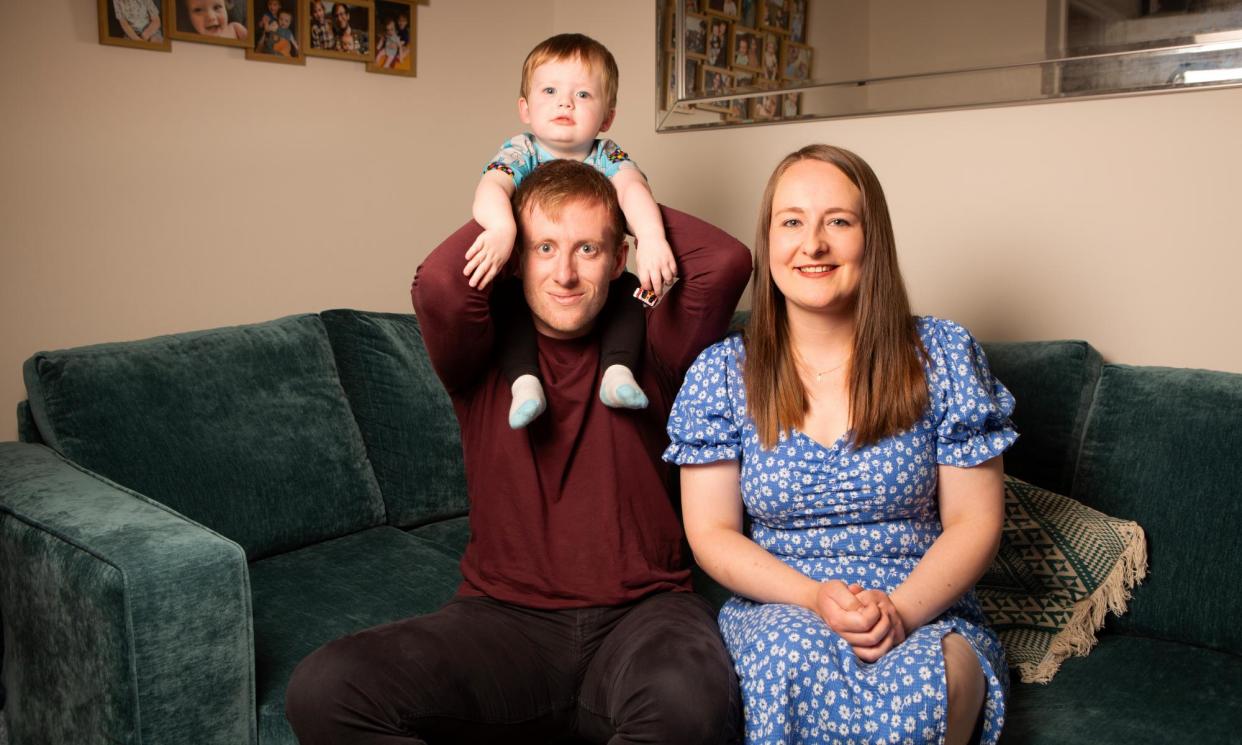 <span>Ben and Alix Oxlade with their son Rufus, who suffers from cystic fibrosis and has recently received the new drug Kaftrio. </span><span>Photograph: Richard Saker/The Observer</span>