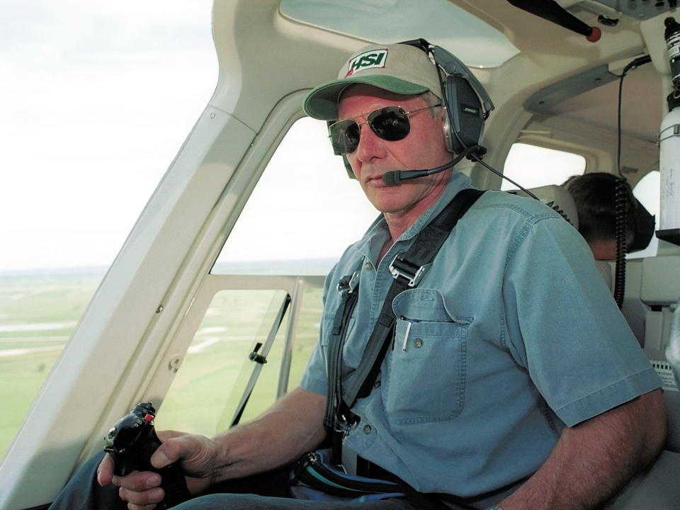 Harrison Ford in his helicopter.