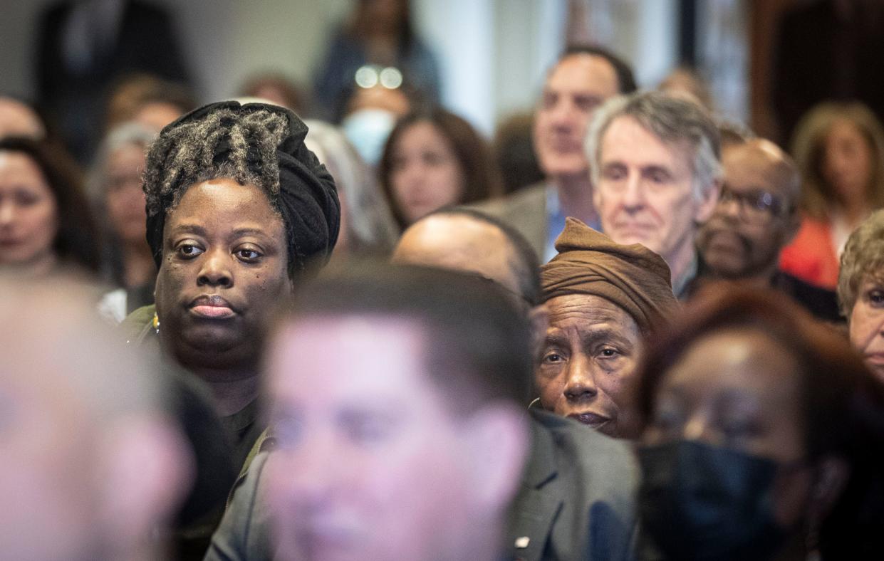 Several hundred people listened as Martin Luther King, III, the son of Dr. Martin Luther King, Jr. spoke during the Rockland County Civil and Human Rights Hall of Fame reception at the Rockland County Pomona Health Complex Feb. 12, 2024.