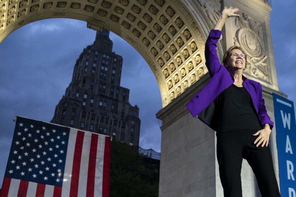 Rallying cry: Senator Elizabeth Warren under the Washington Square Arch: Getty Images