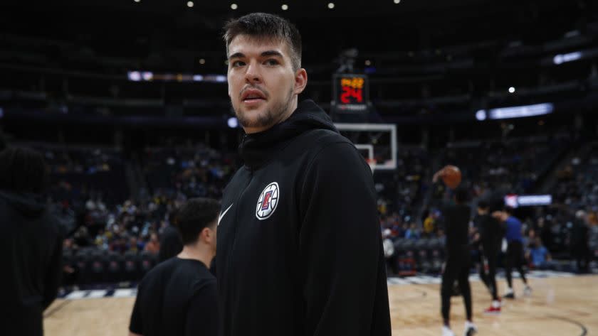 Los Angeles Clippers center Ivica Zubac (40) in the first half of an NBA basketball game Sunday, Feb. 24, 2019, in Denver. (AP Photo/David Zalubowski)