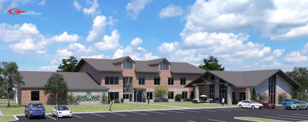 A rendering shows the exterior of Bright Path Center, a new behavioral health crisis stabilization facility expected to open in Doylestown Township in 2025.
