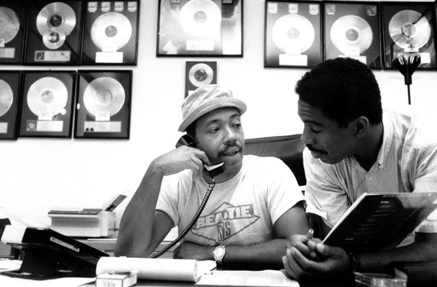 Record producer Russell Simmons with an associate at 111 Barrow St. 