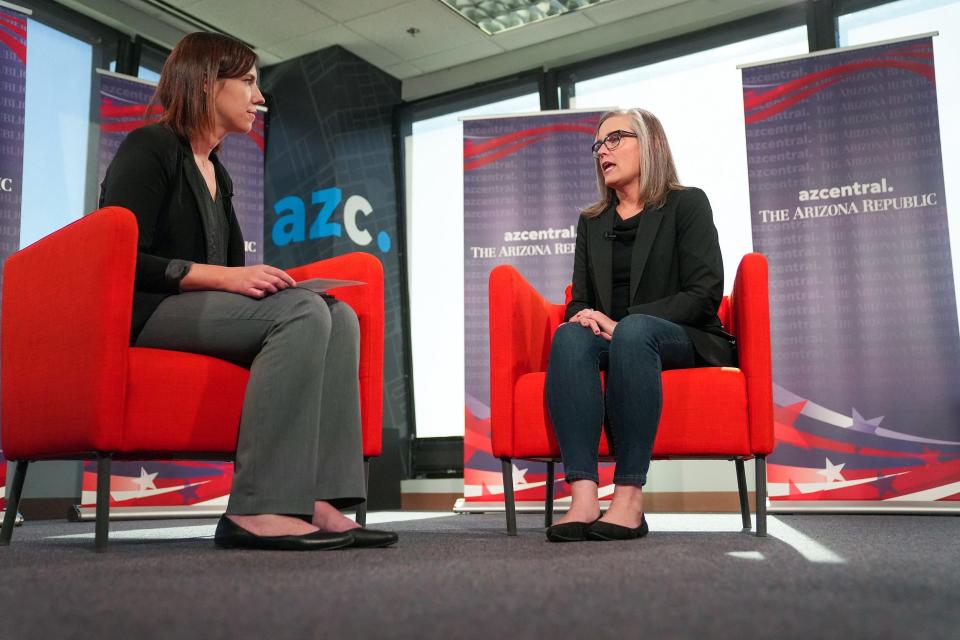 Arizona Governor-elect Katie Hobbs speaks with Republic reporter Stacey Barchenger during an interview on Nov. 16, 2022, in Phoenix.