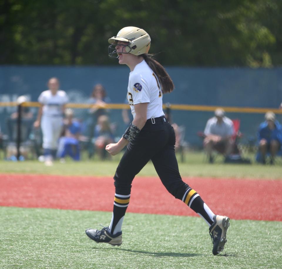 Friendship-Scio's Nevaeh Ross rounds the bases after hitting a home run during the Class D New York State Softball Championship versus Deposit-Hancock on June 10, 2023.