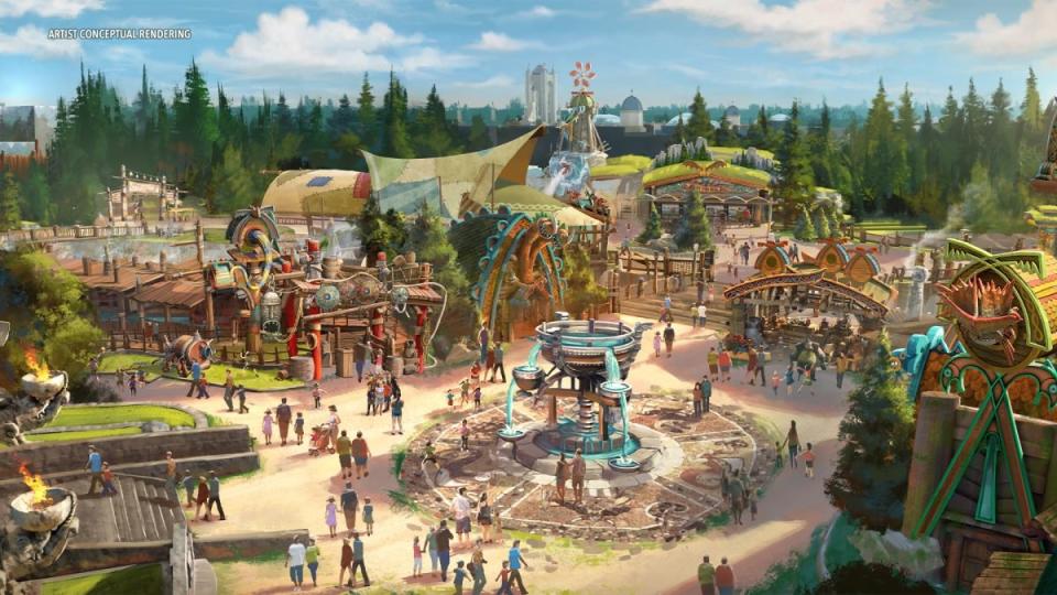 Official artwork for Unviversal Epic Universe's How to Train Your Dragon - Isle of Berk amusement park world