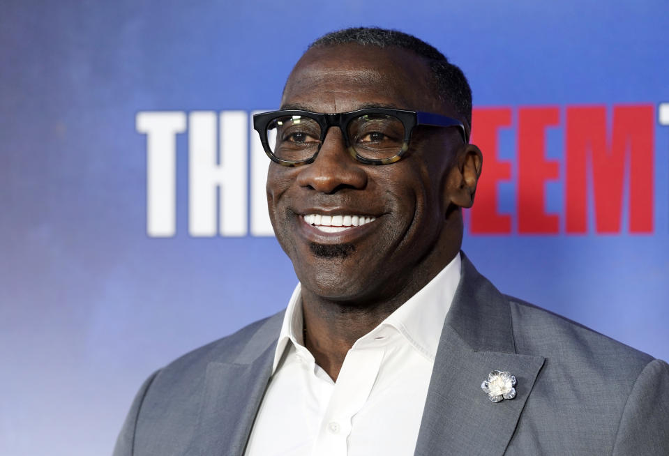FILE - Former NFL football player and current sports analyst Shannon Sharpe poses at a special screening of the Netflix documentary film "The Redeem Team," Sept. 22, 2022, at Netflix Tudum Theater in Los Angeles. Retired NFL player Brett Favre filed a lawsuit against Sharpe on Thursday, Feb. 9, 2023. The lawsuit accuses Sharpe of defaming Favre in public discussions over misspending of welfare money in Mississippi. (AP Photo/Chris Pizzello, File)