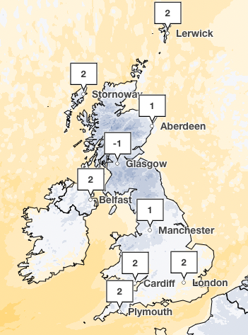 Weather forecast for Wednesday (Met Office)