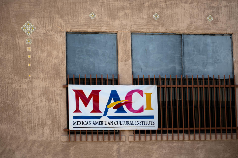 The Mexican American Cultural Institute banner hangs outside the Lincoln Center building.