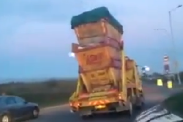 Lorry loaded with three skips caught on camera in Kent