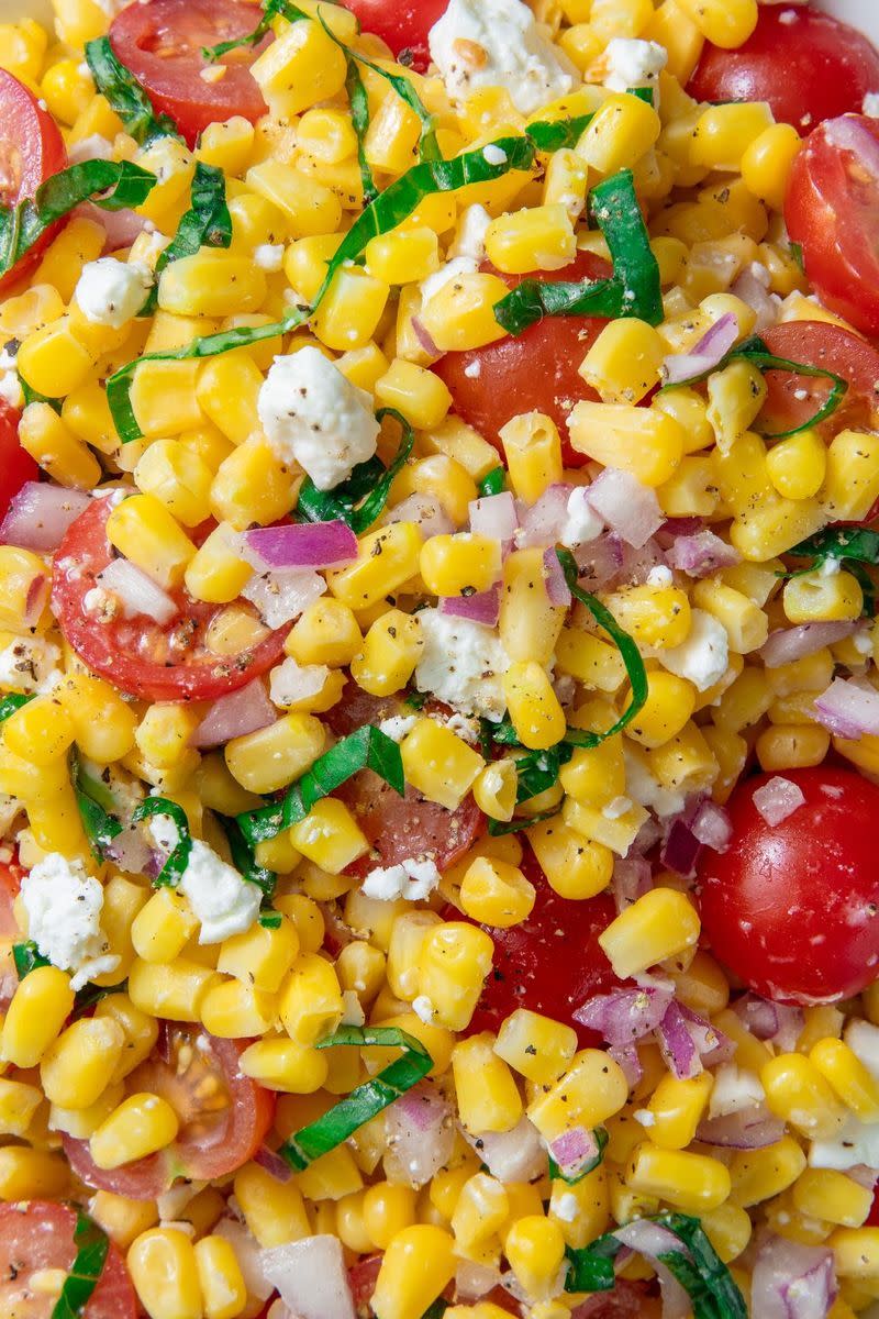 <p><a href="https://www.delish.com/uk/cooking/recipes/a29545577/mexican-corn-salad-recipe/" rel="nofollow noopener" target="_blank" data-ylk="slk:Corn Salad;elm:context_link;itc:0;sec:content-canvas" class="link ">Corn Salad</a> makes the perfect summer dish for picnics or <a href="https://www.delish.com/uk/cooking/recipes/g32388577/bbq-recipes/" rel="nofollow noopener" target="_blank" data-ylk="slk:BBQs;elm:context_link;itc:0;sec:content-canvas" class="link ">BBQs</a>. So easy to make with no cooking involved! </p><p>Get the <a href="https://www.delish.com/uk/cooking/recipes/a32624542/easy-fresh-corn-salad-recipe/" rel="nofollow noopener" target="_blank" data-ylk="slk:Corn Salad;elm:context_link;itc:0;sec:content-canvas" class="link ">Corn Salad</a> recipe.</p>