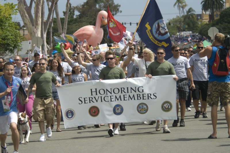 Active and non-active U.S. military personnel participate for the first time in San Diego's Gay Pride Parade on July 16, 2011. On September 20, 2011, the "don't ask, don't tell" ban on openly gay U.S. service members was officially repealed. File Photo by Earl S. Cryer/UPI