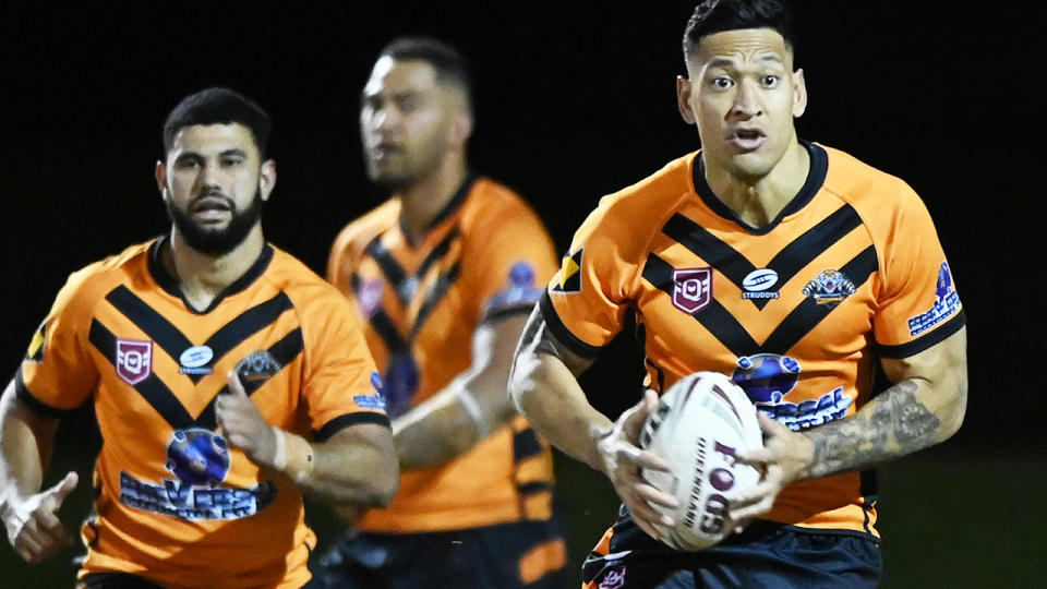 Israel Folau, pictured here in action for the Southport Tigers against the Runaway Bay Seagulls.