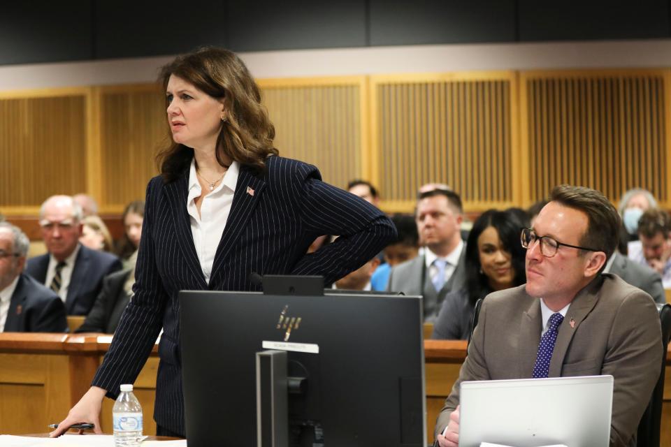 ATLANTA, GA - FEBRUARY 15: Fulton County Special prosecutor Anna Cross, who is representing the Fulton County District Attorney's office, speaks during a hearing in the case of the State of Georgia v. Donald John Trump at the Fulton County Courthouse on February 15, 2024 in Atlanta, Georgia. Judge Scott McAfee is hearing testimony as to whether DA Fanni Willis and Special Prosecutor Nathan Wade should be disqualified from the case for allegedly lying about a personal relationship. (Photo by Alyssa Pointer-Pool/Getty Images)