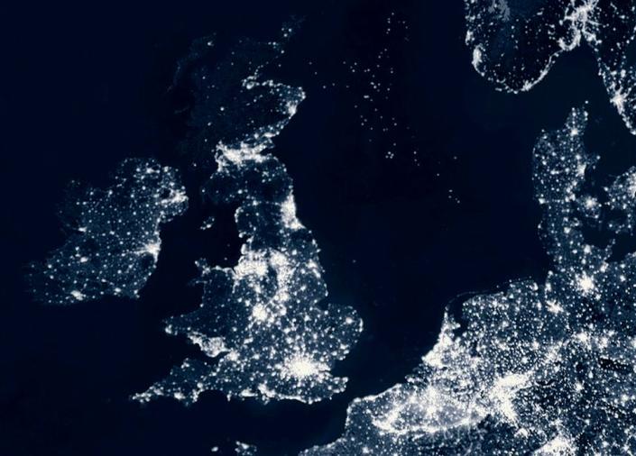 Night scene of the UK and part of Western Europe (c) SPL
