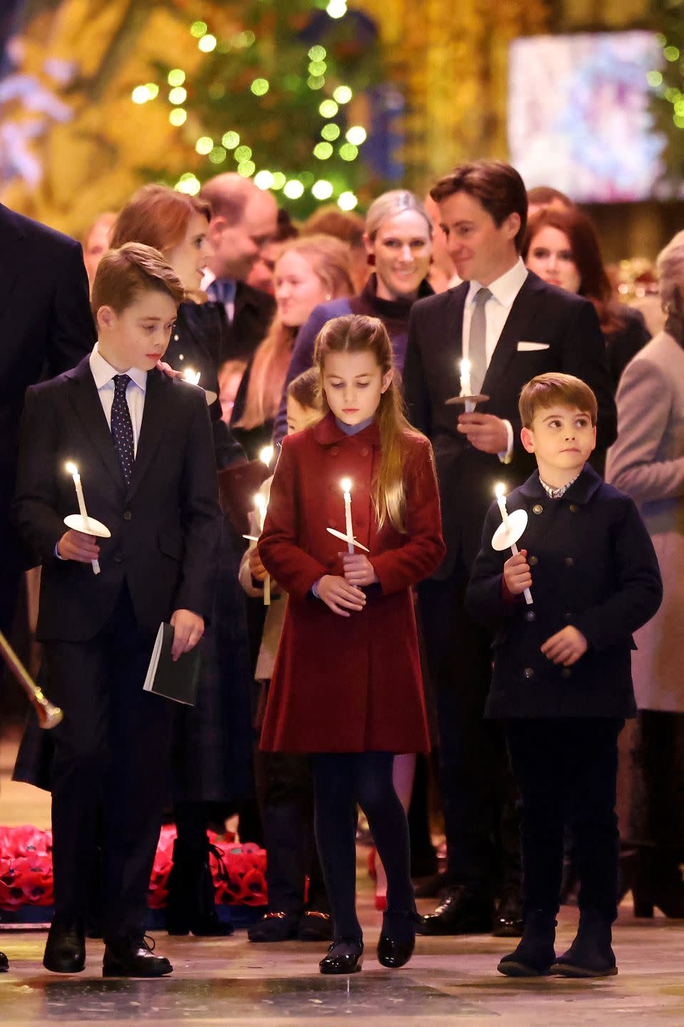 britains prince george of wales l, britains princess charlotte of wales c and britains prince louis of wales r attend the together at christmas carol service at westminster abbey in london on december 8, 2023 the event will be broadcast as part of royal carols together at christmas, a special programme, airing at 745pm on itv1 and itv x on christmas eve photo by chris jackson pool afp photo by chris jacksonpoolafp via getty images