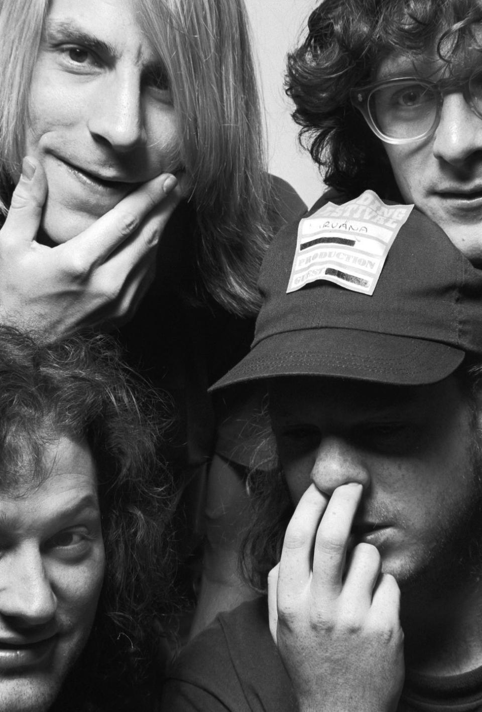 <p>Mudhoney pose for a studio portrait, UK, circa 1992. Clockwise from top left: Mark Arm, Steve Turner, Dan Peters and Matt Lukin.</p>