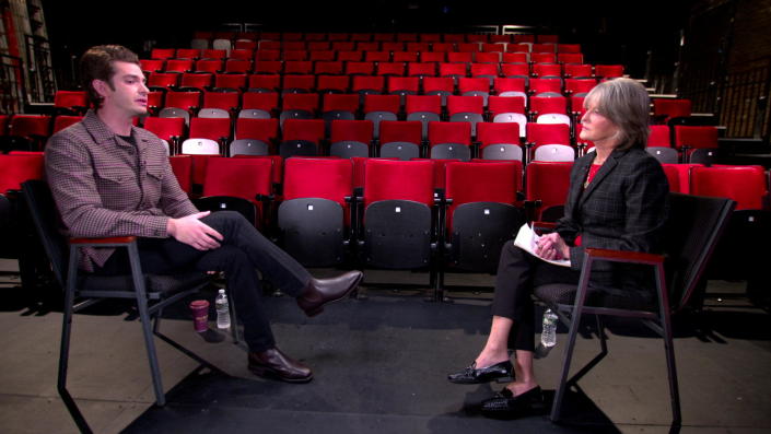 Actor Andrew Garfield with correspondent Rita Braver. / Credit: CBS News