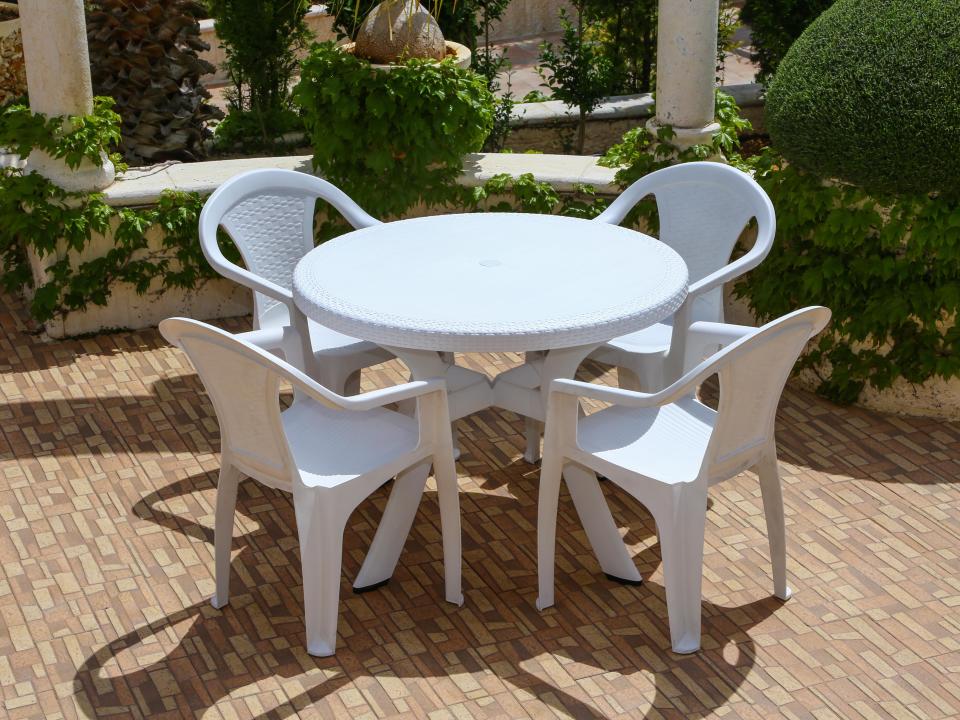 Plastic furniture on patio