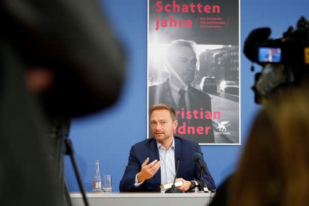 Germany's Free Democratic Party FDP leader Christian Lindner attends the presentation of his new book " Shadow years. The return of political liberalism" in Berlin, Germany, October 19, 2017. REUTERS/Axel Schmidt