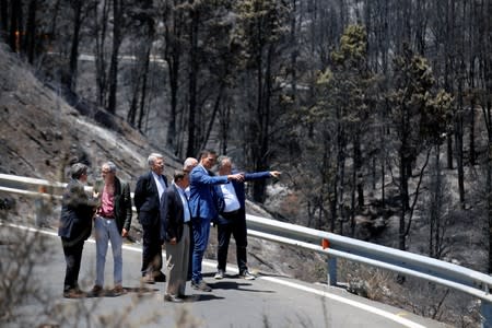 Spain's acting Prime Minister Pedro Sanchez visits Gran Canaria in Canary Islands that has been affected by Spain's worst wildfire in six years, in Valleseco