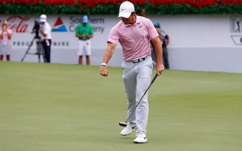 Rory McIlroy celebrates winning the Tour Championship golf tournament at East Lake Golf Club - Credit: USA TODAY Sports