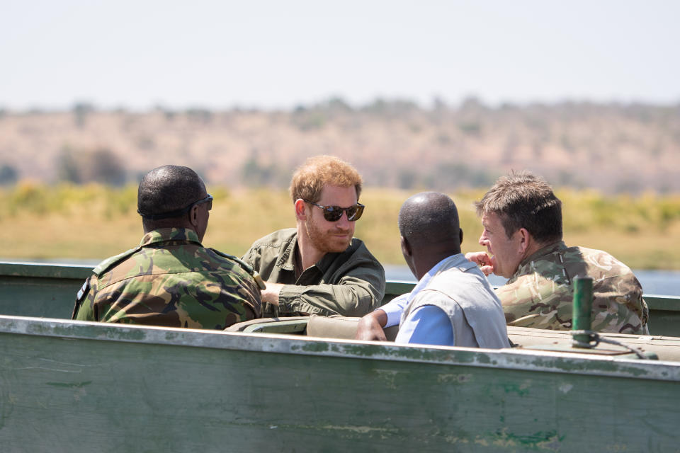 The Duke of Sussex joins a Botswana Defence Force anti-poaching patrol on the Chobe river in Kasane, Botswana, on day four of the royal tour of Africa.