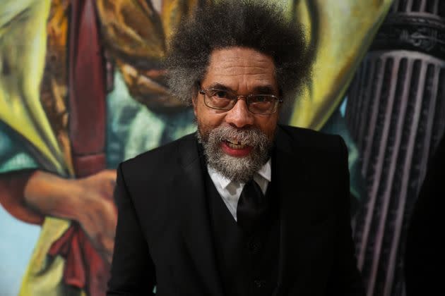 Philosopher Cornel West is seen at a Malcolm X commemoration event at The Shabazz Center in New York City on Feb. 21, 2022.