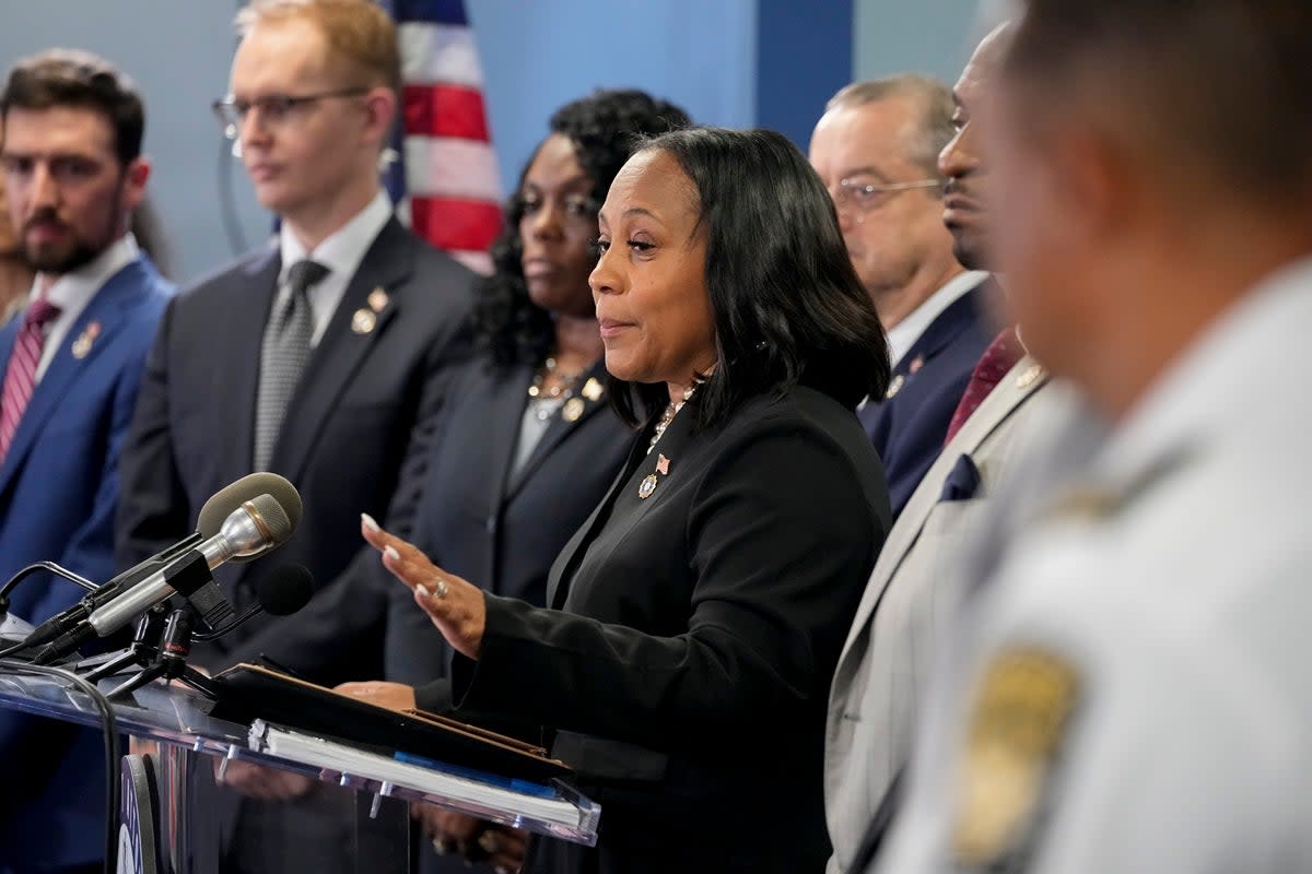 Fulton County District Attorney Fani Willis speaks at press conference on Monday (Copyright 2023 The Associated Press. All rights reserved)