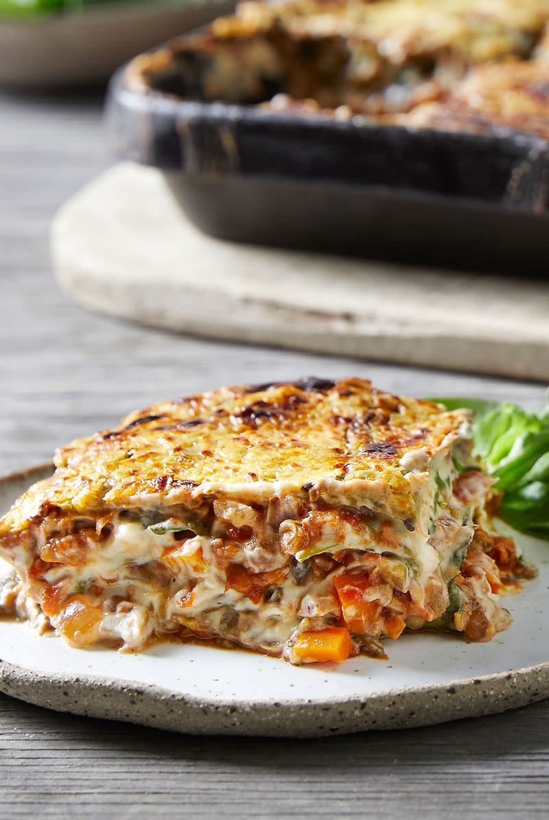 <p>This lentil lasagne recipe is packed with protein, carbohydrates, fibre, folate and magnesium, helping to fill you up. Full with yummy ingredients including porcini mushrooms, baby spinach and lots of lentils, this might just become a fierce favourite of yours. </p><p>Get the <a href="https://www.delish.com/uk/cooking/recipes/a30512632/lentil-lasagne/" rel="nofollow noopener" target="_blank" data-ylk="slk:Lentil Lasagne;elm:context_link;itc:0;sec:content-canvas" class="link ">Lentil Lasagne</a> recipe.</p>