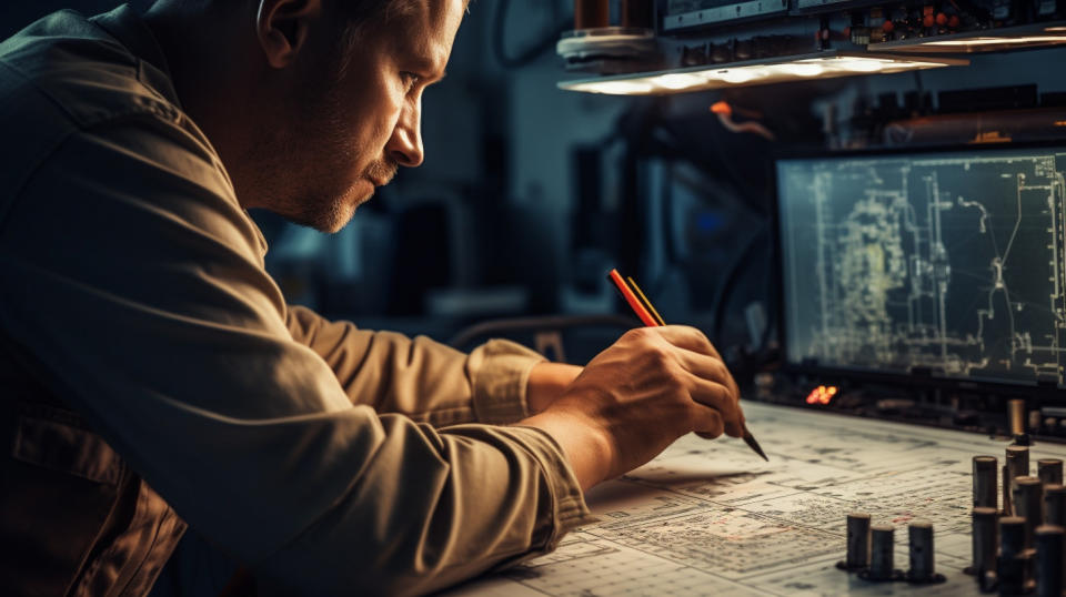 A close-up of an engineer working on the development of a new air navigation system.