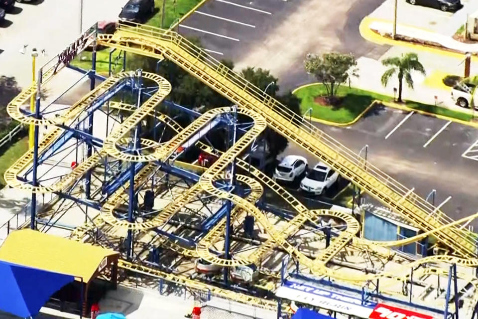 An aerial view of the Galaxy Spin roller coaster ride at Fun Spot in Kissimmee, Fla.,  (WESH)