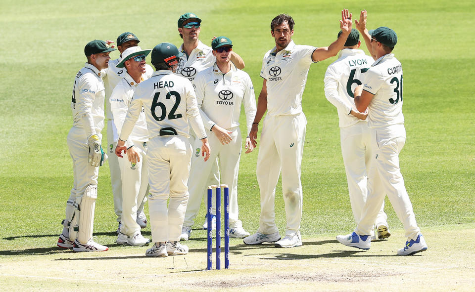 Mitchell Starc in action for Australia in the first Test.