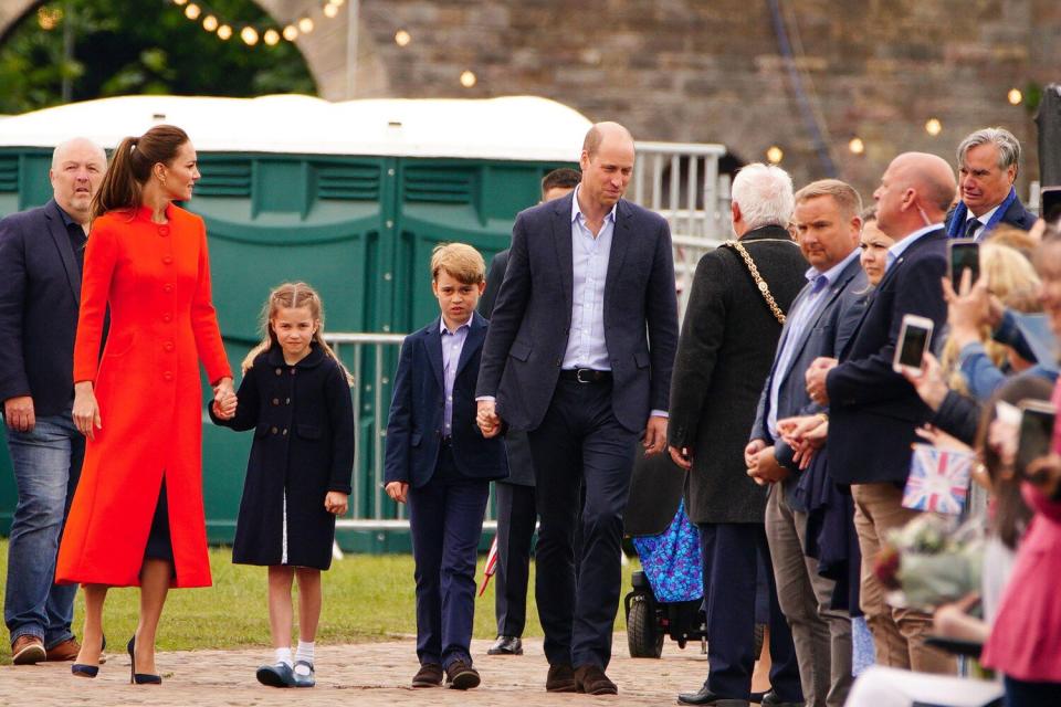 The Duke and Duchess of Cambridge, Prince George and Princess Charlotte during their visit to Cardiff Castle